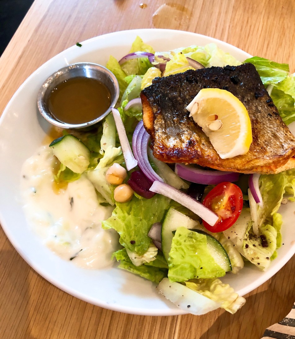 Greek Salad with Salmon, Next Door American Eatery